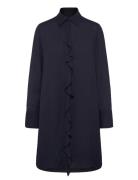 Crepe Viscose Ruffle Shirt Dress Navy GANT