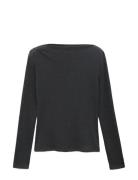 Long-Sleeved Boat-Neck T-Shirt Black Mango