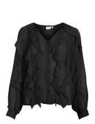 Vimitalla V-Neck L/S Flounce Shirt Black Vila