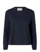 Slfessential Ls Boxy Tee Noos Navy Selected