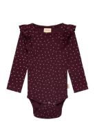 Body L/S Frill Modal Heart Burgundy Petit Piao