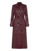 Vegan Leather Longline Coat Burgundy Bardot