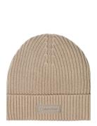 Patch Chunky Rib Cotton Beanie Beige Calvin Klein