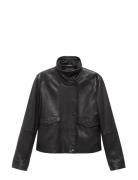 High-Neck Leather Jacket Brown Mango