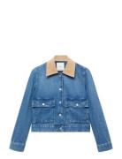 Corduroy Collar Denim Jacket Blue Mango