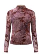 Kenny Mesh Velvet Burnout Top Burgundy French Connection