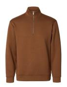 Slhemanuel Soft Zip High Neck Sweat Noos Brown Selected