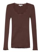 Rwbabette Ls U-Neck Lace T-Shirt Brown Rosemunde