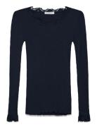 Rwbabette Silk Ls Lace T-Shirt Navy Rosemunde