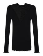Rwbeatha Silk Ls Lace T-Shirt Black Rosemunde
