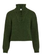 Vigleeba High Neck L/S Rib Knit Top Green Vila