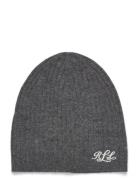 Embroidered-Logo Ribbed Cashmere Beanie Grey Lauren Ralph Lauren