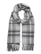 Plaid & Logo Jacquard Reversible Scarf Grey Lauren Ralph Lauren