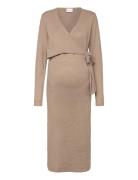 Mlfie Tess L/S Knit Midi Dress 2F Beige Mamalicious