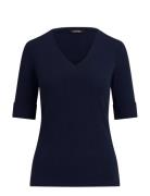 Stretch Cotton Elbow-Sleeve V-Neck Tee Navy Lauren Ralph Lauren