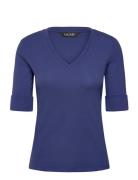 Stretch Cotton Elbow-Sleeve V-Neck Tee Navy Lauren Ralph Lauren