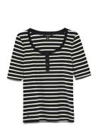 Striped Elbow-Sleeve Henley Top Black Lauren Ralph Lauren