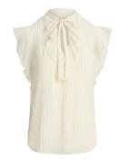 Pintucked Georgette Tie-Neck Blouse Beige Lauren Ralph Lauren