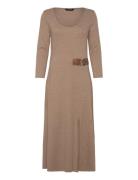 Buckle-Trim Rib-Knit Midi Dress Beige Lauren Ralph Lauren