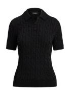 Metallic Cable-Knit Polo Sweater Black Lauren Ralph Lauren