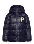 Glossed Hooded Down Jacket Navy Ralph Lauren Kids