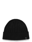 Leather-Trim Rib-Knit Beanie Black Lauren Ralph Lauren