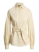 Tie-Front Cotton-Blend Shirt Cream Lauren Ralph Lauren