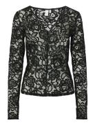 Yaslacey Ls V-Neck Lace Top S. Noos Black YAS