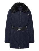 Faux-Fur-Trim Diamond-Quilted Down Coat Navy Lauren Ralph Lauren