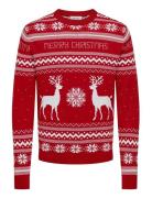 Onsxmas Reg 5 Jaq Crew Knit Red ONLY & SONS