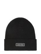 Patch Chunky Rib Cotton Beanie Black Calvin Klein