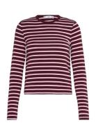 Long-Sleeved Striped T-Shirt Burgundy Mango