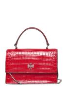 Kira Croc Mini Top Handle Chain Wallet Red Tory Burch
