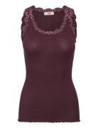 Rmwbalta Modal Sl U-Neck Top Burgundy RM By Rosemunde