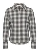 Slfmaya Slim Ls Checked Shirt Ex Grey Selected