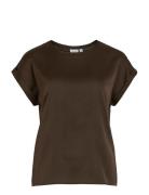Viellette S/S Satin Top - Noos Brown Vila