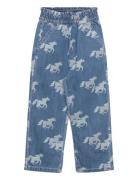 Organic Pants W. Frill Waist & Unicorn Print Blue Copenhagen Colors