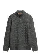 Cable Button Neck Jumper Grey Superdry