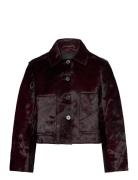 Leather Jacket With Fur Pockets Burgundy Mango