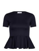 Short-Sleeved Peplum T-Shirt Navy Mango