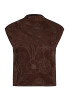 Jacquard Floral-Print Top Brown Mango