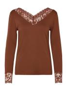 Crtrulla Ls Lace T-Shirt Brown Cream