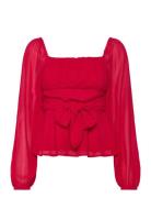 Square Neck L/S Georgette Blouse Red Bubbleroom