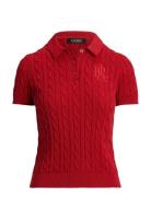 Cable-Knit Cotton Polo Sweater Red Lauren Ralph Lauren