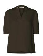 Slflaurina 2/4 Sleeve Top Ex Brown Selected