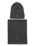 Rib-Knit Cotton Beanie & Scarf Gift Set Grey Polo Ralph Lauren