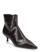 Croc-Effect Pointed-Toe Ankle Boots Brown Mango