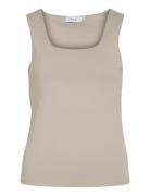 Vikenza U-Neck S/L Tank Top Rev - Noos Beige Vila