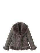 Suede-Effect Faux-Fur Jacket Grey Mango
