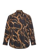 Classic Fit Belting-Print Crepe Shirt Black Lauren Women